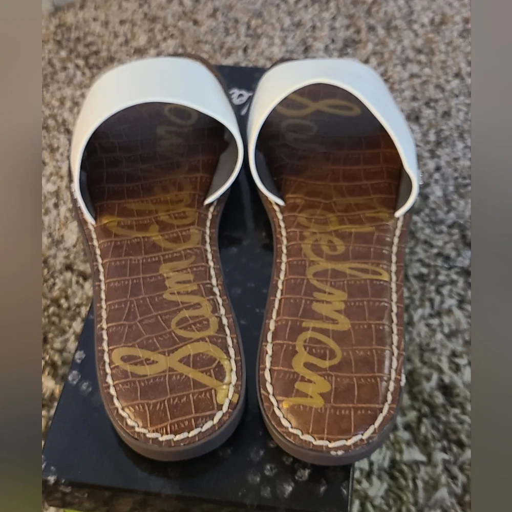 Sam Edelman Genesis White Leather Croc Embossed Slide Sandals Size 6.5 NEW - Picture 6 of 8